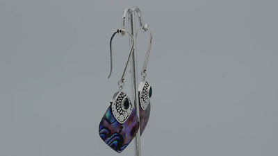 Sterling Silver Earrings With Abalone Shell And Blue Topaz Quartz Design