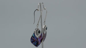 Sterling Silver Earrings With Abalone Shell And Blue Topaz Quartz Accent