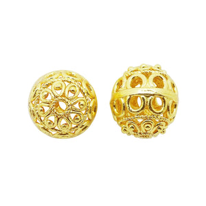 18K Gold Overlay over Copper handcrafted filigree bead from India for wholesale jewelry making.
