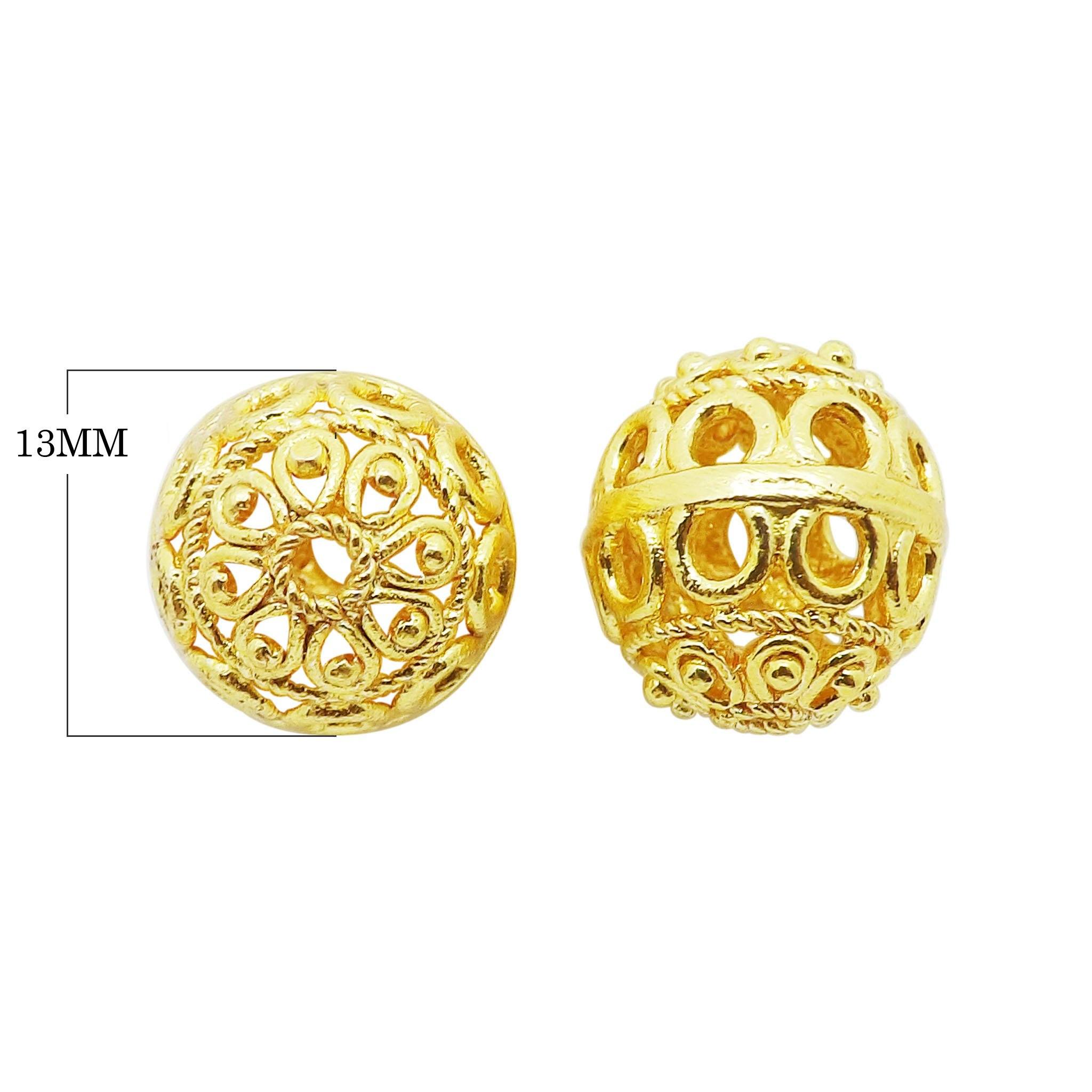18K Gold Overlay over Copper handcrafted filigree bead from India for wholesale jewelry making.
