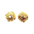 Filigree round bead with spiral details in 18K gold overlay over copper, handcrafted in India.