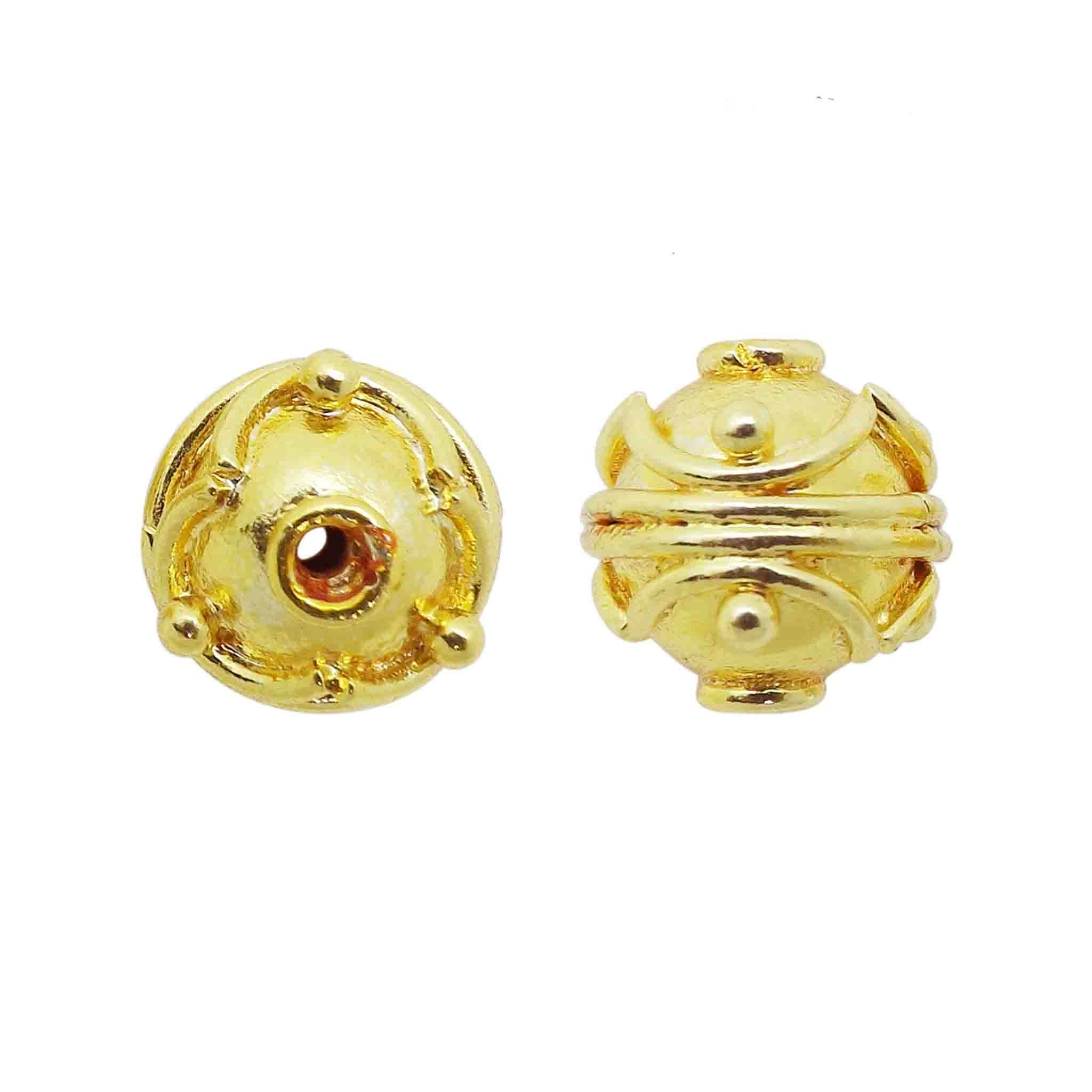 18K Gold Overlay Over Copper handcrafted floral round bead for wholesale jewelry making