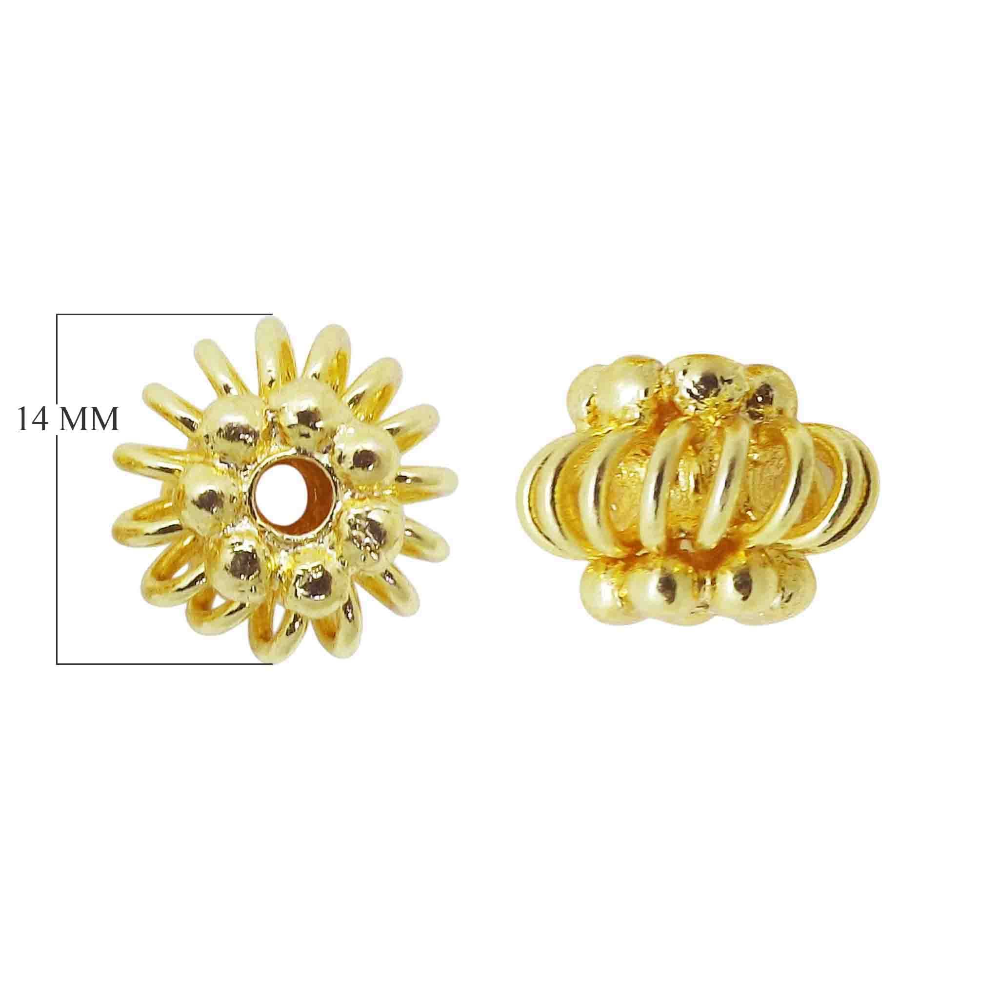 18K gold overlay over copper handcrafted floral spiral bead for jewelry making, made in India.