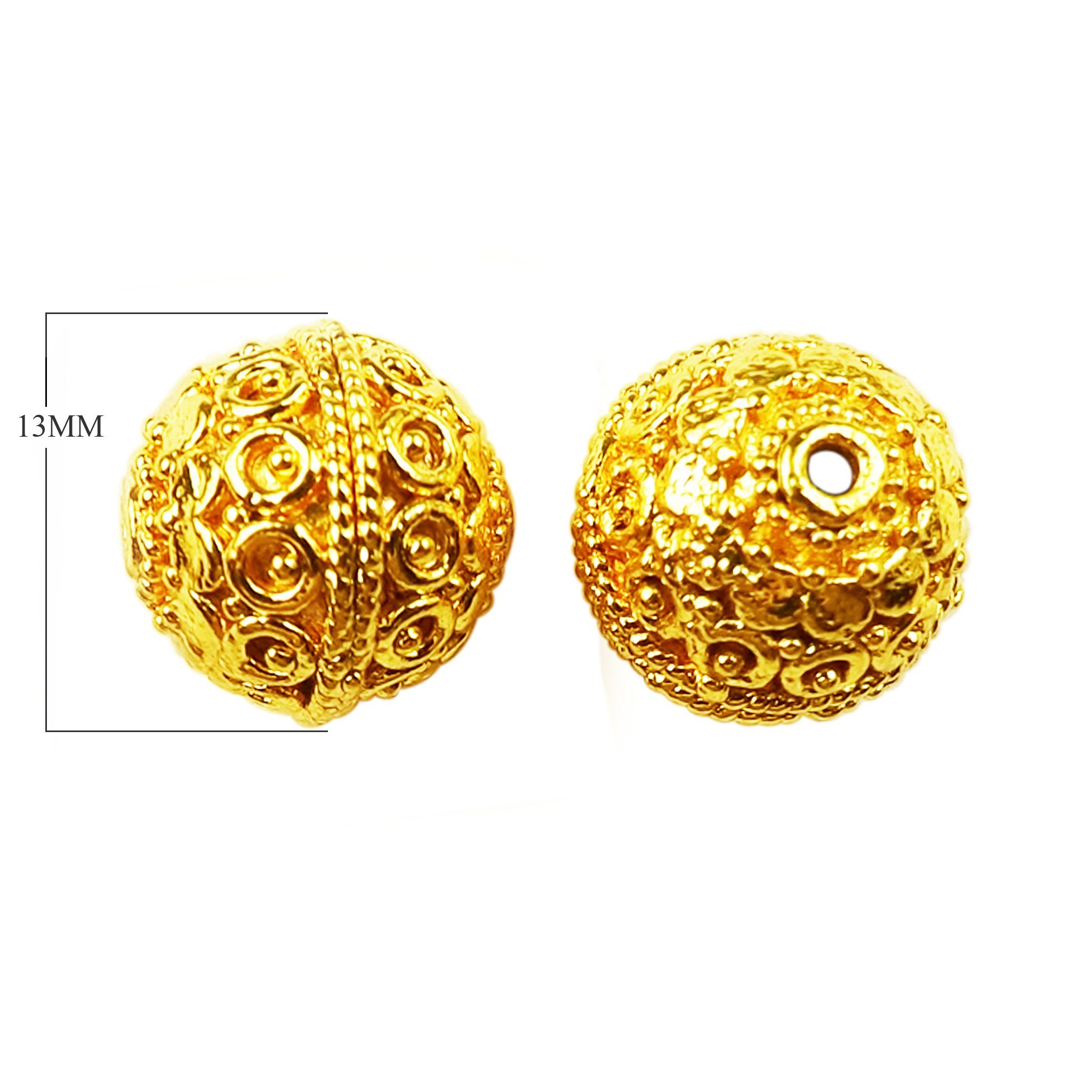 13MM 18K Gold Overlay Over Copper Bali bead with detailed granulation handcrafted in India for jewelry making