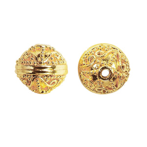 Handcrafted 18K gold overlay over copper filigree bead with textured details made in India.
