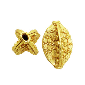 Handcrafted 18K gold overlay over copper cross-form textured bead made in India.