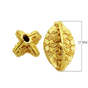 Handcrafted 18K gold overlay over copper cross-form textured bead made in India.