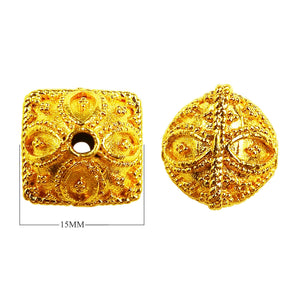 18K gold overlay over copper handcrafted square-round textured bead from India for wholesale jewelry making