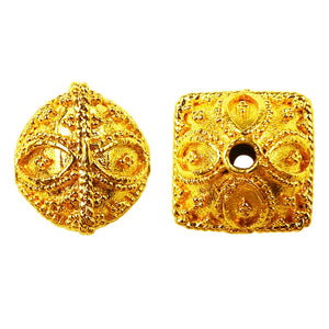 18K gold overlay over copper handcrafted square-round textured bead from India for wholesale jewelry making