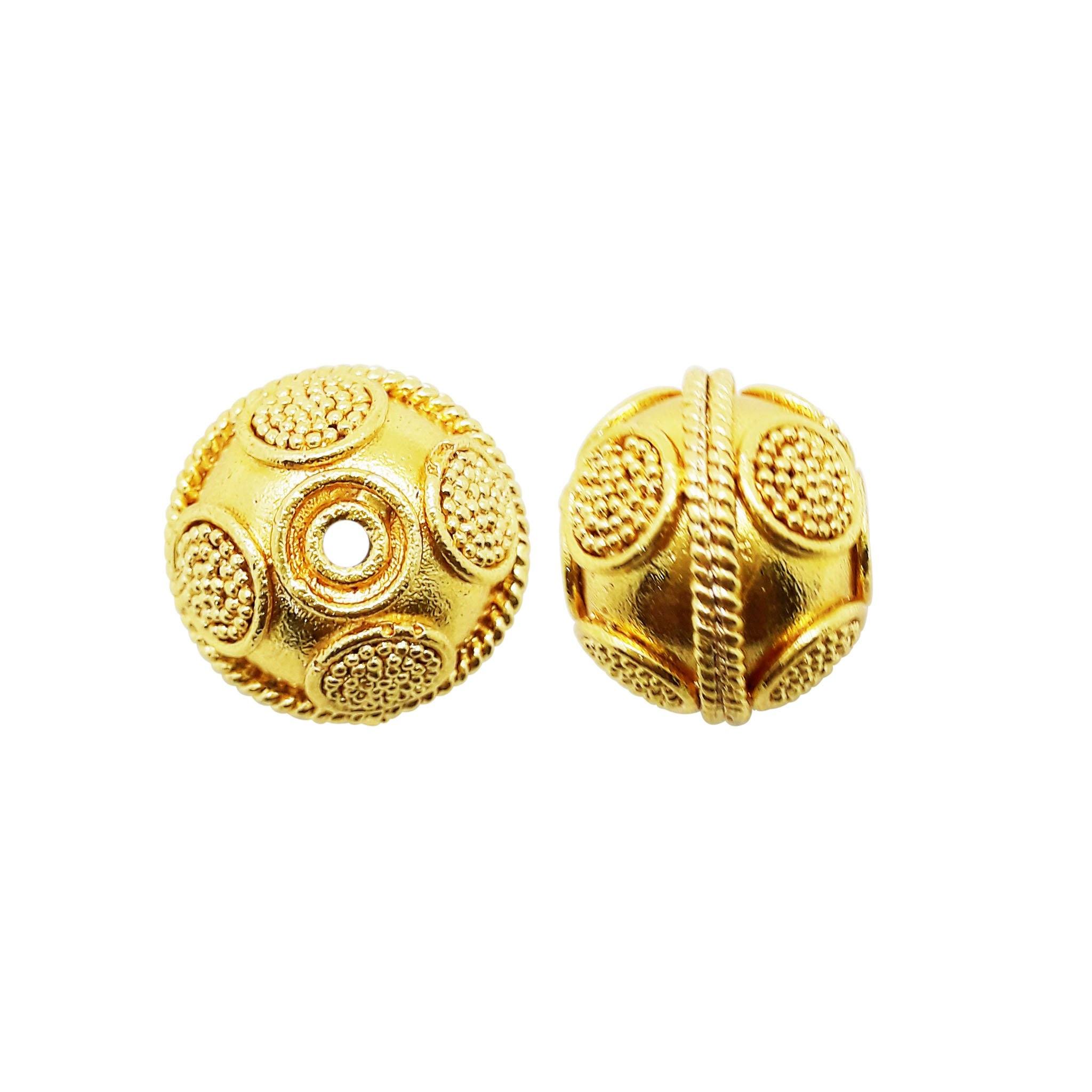 Handcrafted textured round bead with 18K gold overlay over copper, traditional Indian design