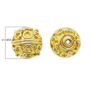 Handcrafted India round bead with 18K gold overlay over copper featuring textured circular design for bulk jewelry making.