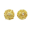 Handcrafted India round bead with 18K gold overlay over copper featuring textured circular design for bulk jewelry making.