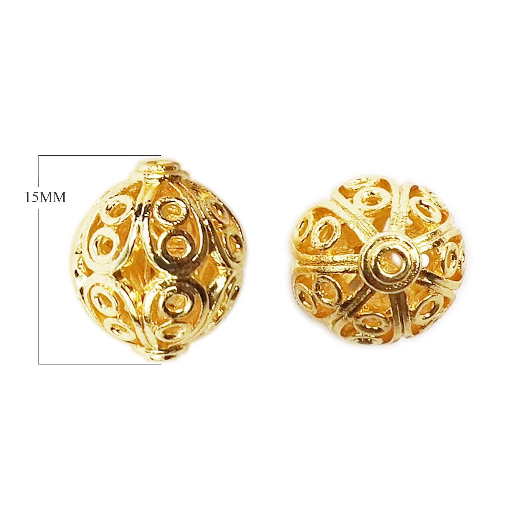 18K Gold Overlay handcrafted filigree round copper bead for wholesale jewelry making, made in India