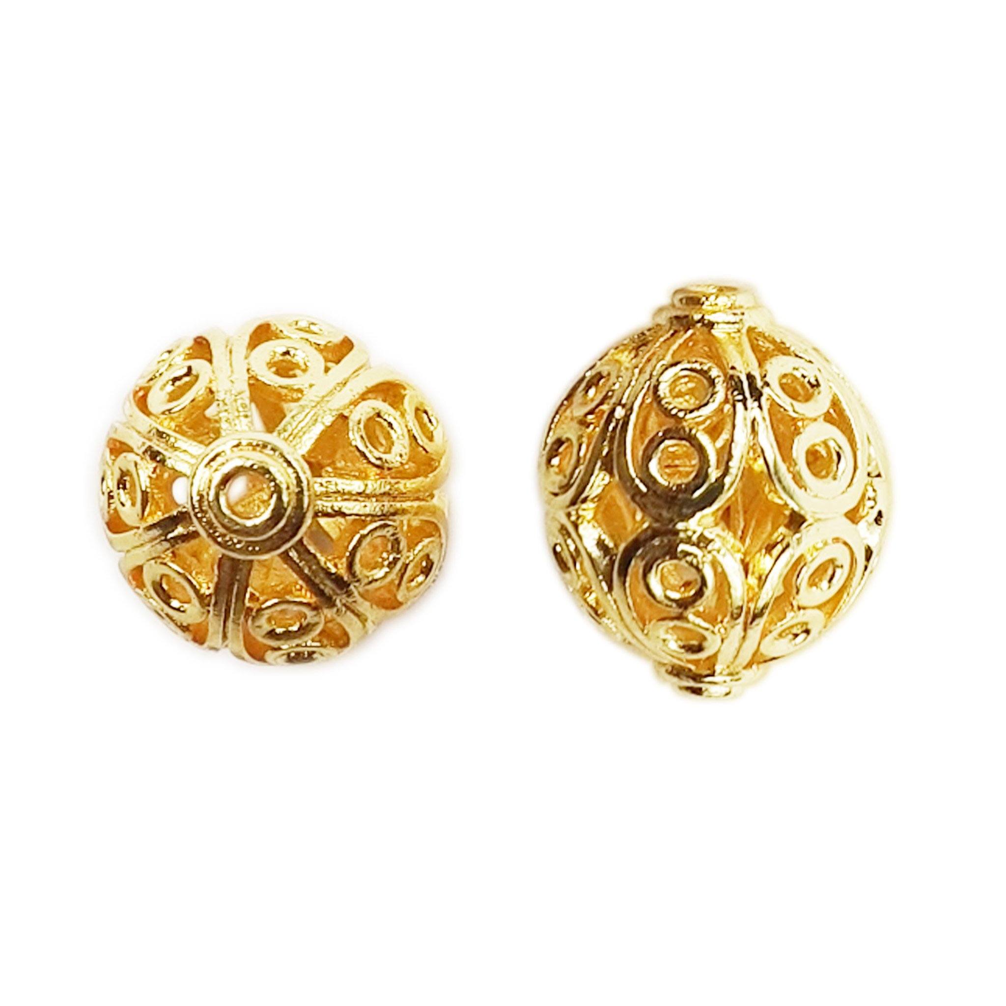 18K Gold Overlay handcrafted filigree round copper bead for wholesale jewelry making, made in India