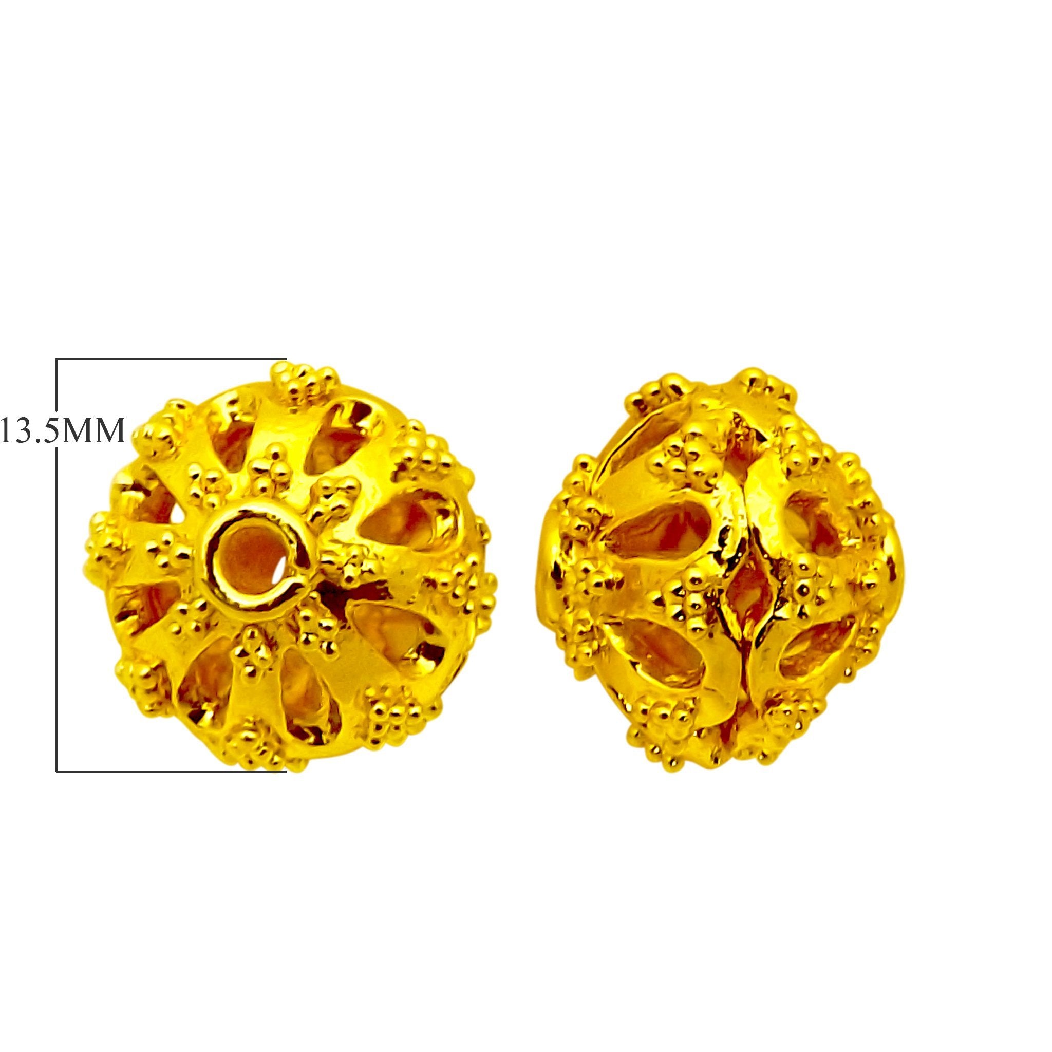 Wholesale 18K gold overlay copper filigree round bead with openwork floral pattern handcrafted in India.