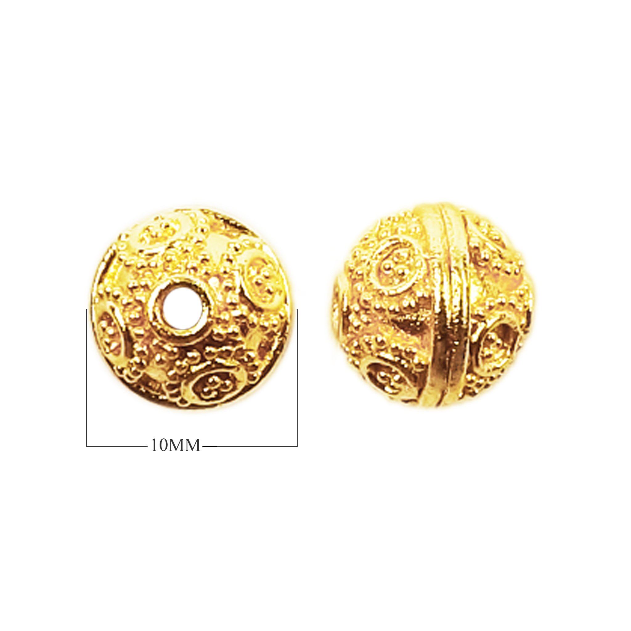 Handcrafted India round filigree bead with 18K gold overlay over copper for bulk jewelry supply