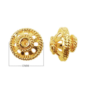 Handcrafted filigree dome spacer bead with 18K gold overlay over copper, featuring open cutwork design, made in India for wholesale jewelry production.