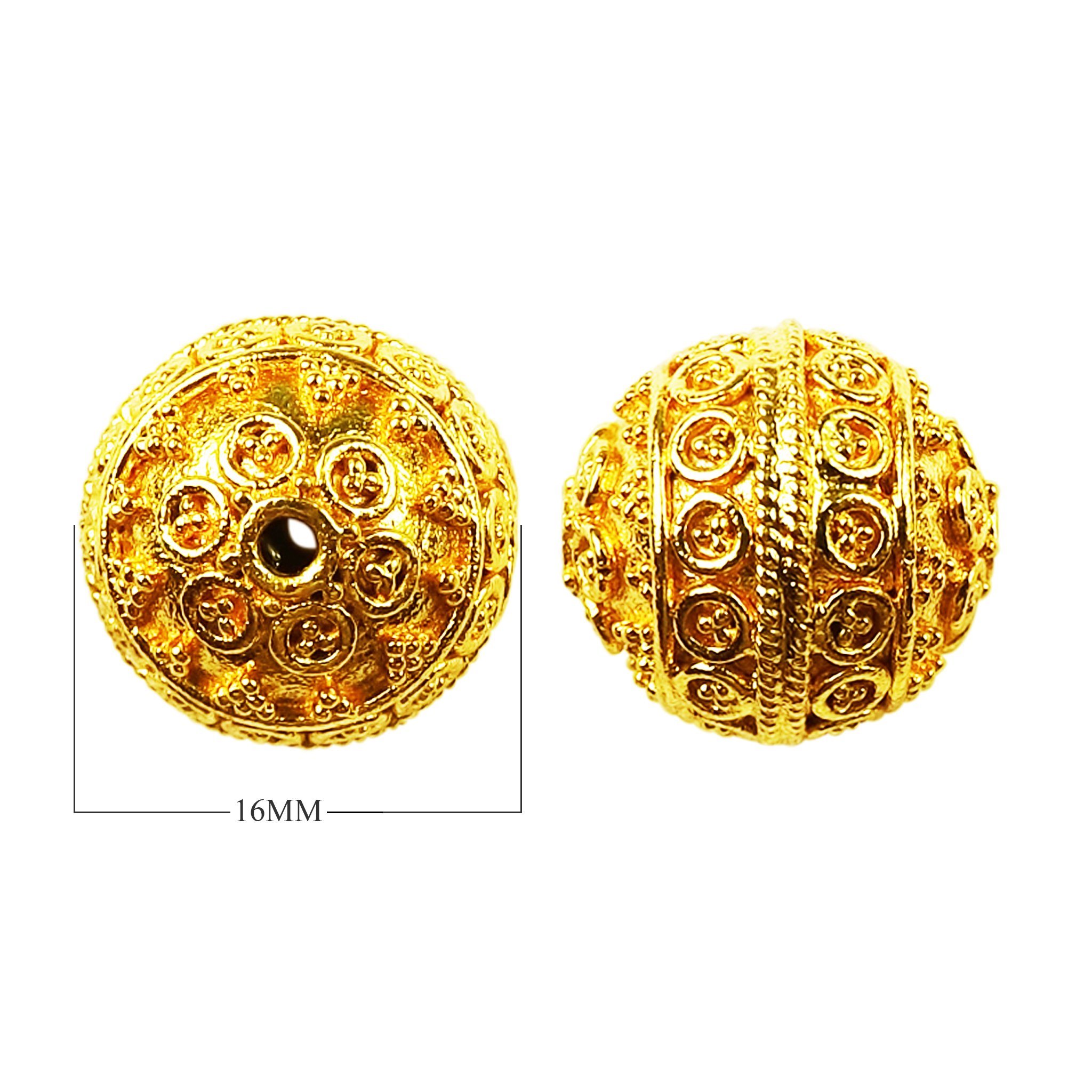 Handcrafted ornate granulated round bead with 18K gold overlay over copper, made in India for wholesale jewelry manufacturing.