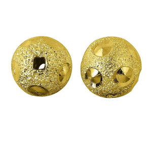 Handcrafted frosted-texture round bead with dome-cut impressions and 18K gold overlay over copper, made in India for wholesale jewelry manufacturing.
