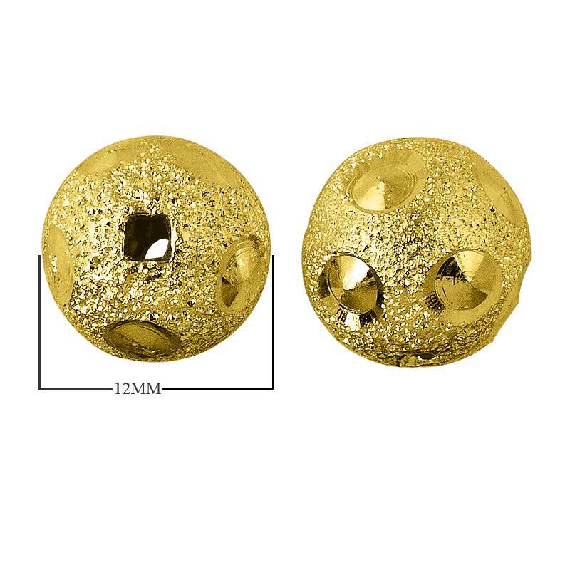 Handcrafted frosted-texture round bead with dome-cut impressions and 18K gold overlay over copper, made in India for wholesale jewelry manufacturing.