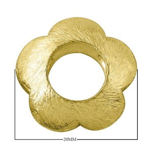 Handcrafted brushed flower-shaped connector bead with 18K gold overlay over copper, made in India for wholesale jewelry production.