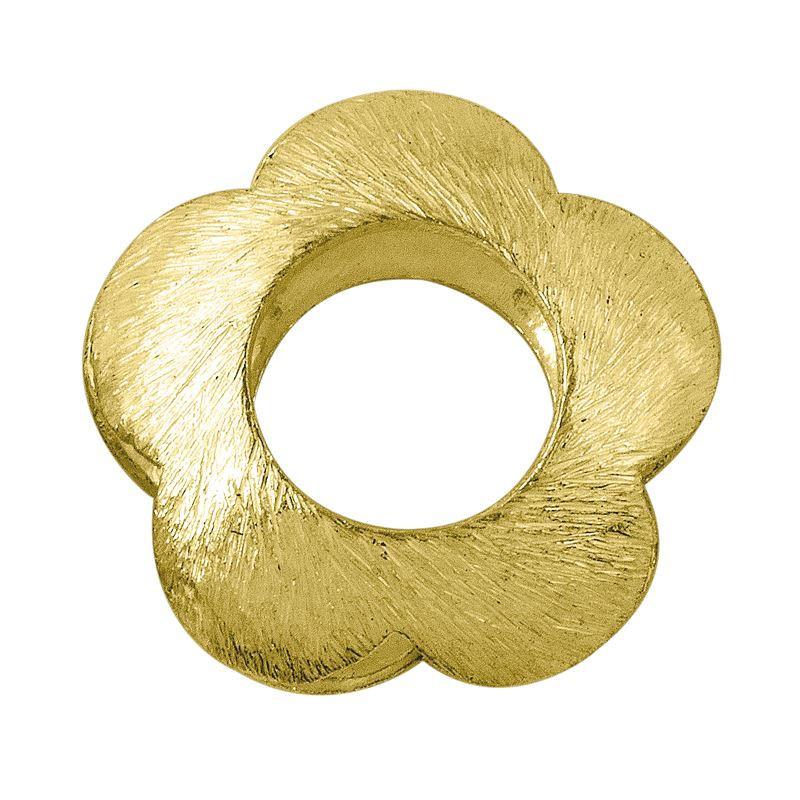 Handcrafted brushed flower-shaped connector bead with 18K gold overlay over copper, made in India for wholesale jewelry production.