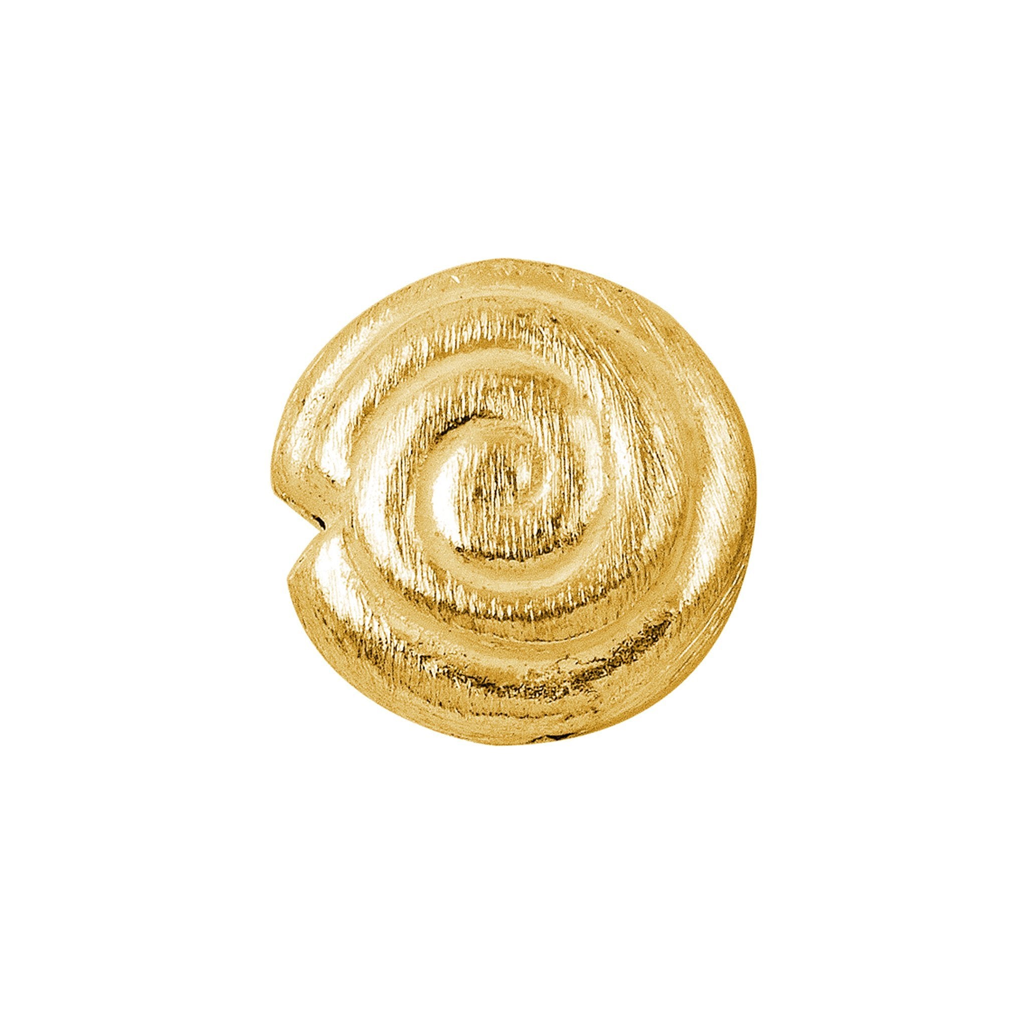 Handcrafted brushed spiral-pattern coin bead with 18K gold overlay over copper, made in India for wholesale jewelry manufacturers