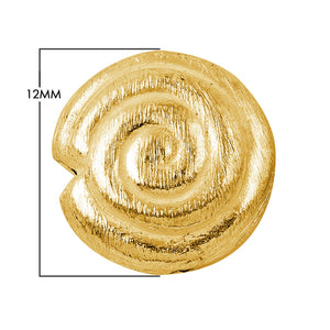 Handcrafted brushed spiral-pattern coin bead with 18K gold overlay over copper, made in India for wholesale jewelry manufacturers