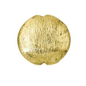 Handcrafted brushed coin-shaped bead with notched edges and 18K gold overlay over copper, made in India for wholesale jewelry manufacturing.