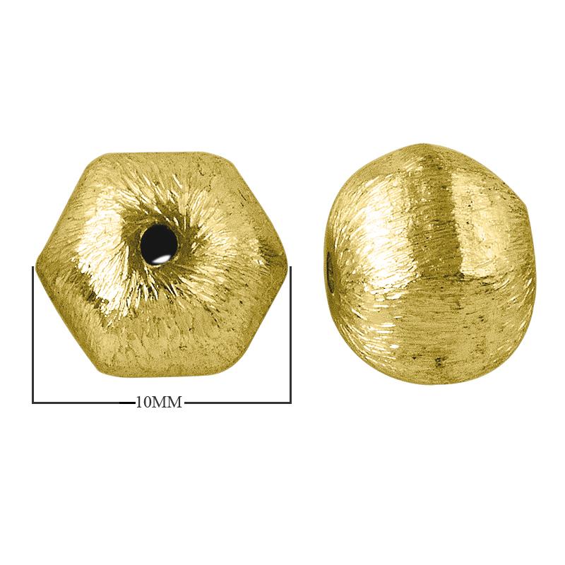 Handcrafted brushed hexagon bead with 18K gold overlay over copper, made in India for wholesale jewelry manufacturing.