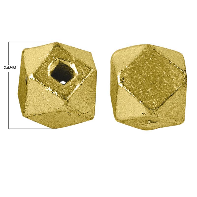 Handcrafted faceted cube bead with 18K gold overlay over copper, made in India for wholesale jewelry production.