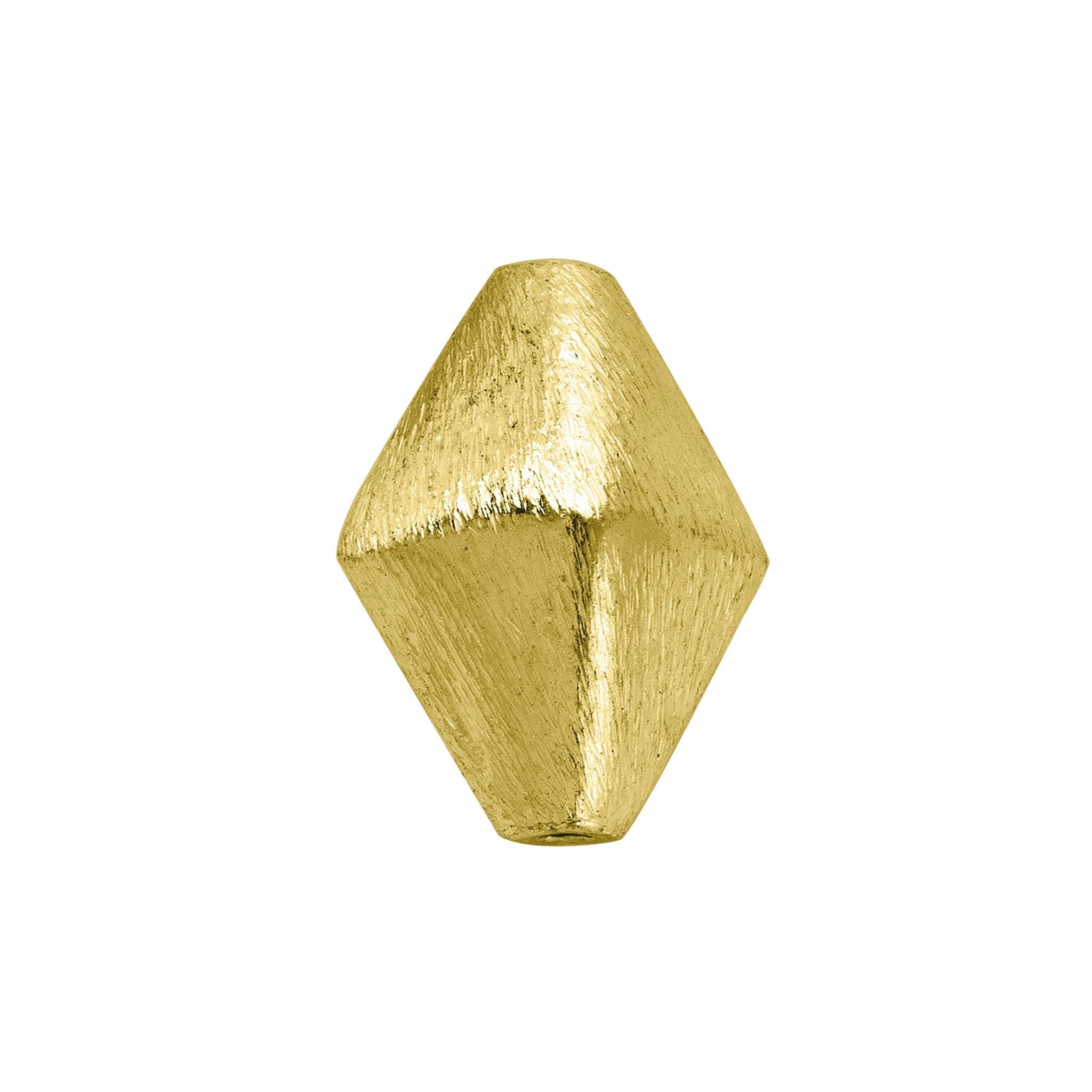 Diamond-shaped brushed bead with 18K gold overlay over copper, handcrafted in India for wholesale jewelry production.