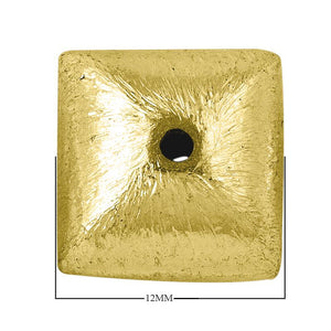 Square domed brushed bead with 18K gold overlay over copper, handcrafted in India for wholesale jewelry making.