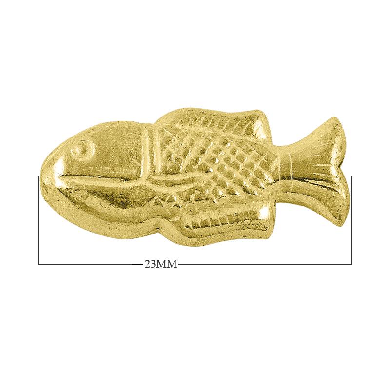 Gold fish-shaped bead with carved texture made from 18K gold overlay over copper, handcrafted in India.