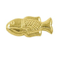 Gold fish-shaped bead with carved texture made from 18K gold overlay over copper, handcrafted in India.