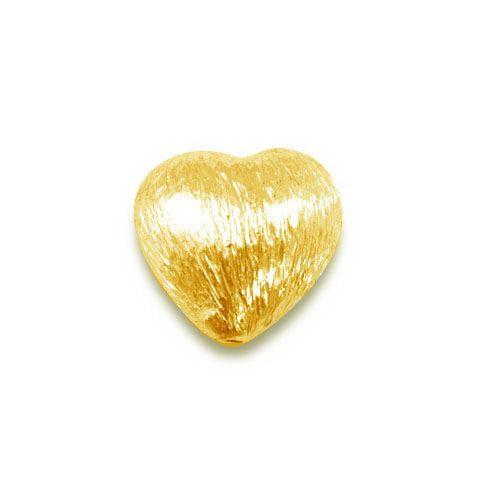 18K gold overlay 3D heart shape brushed bead handcrafted in India for wholesale jewelry making