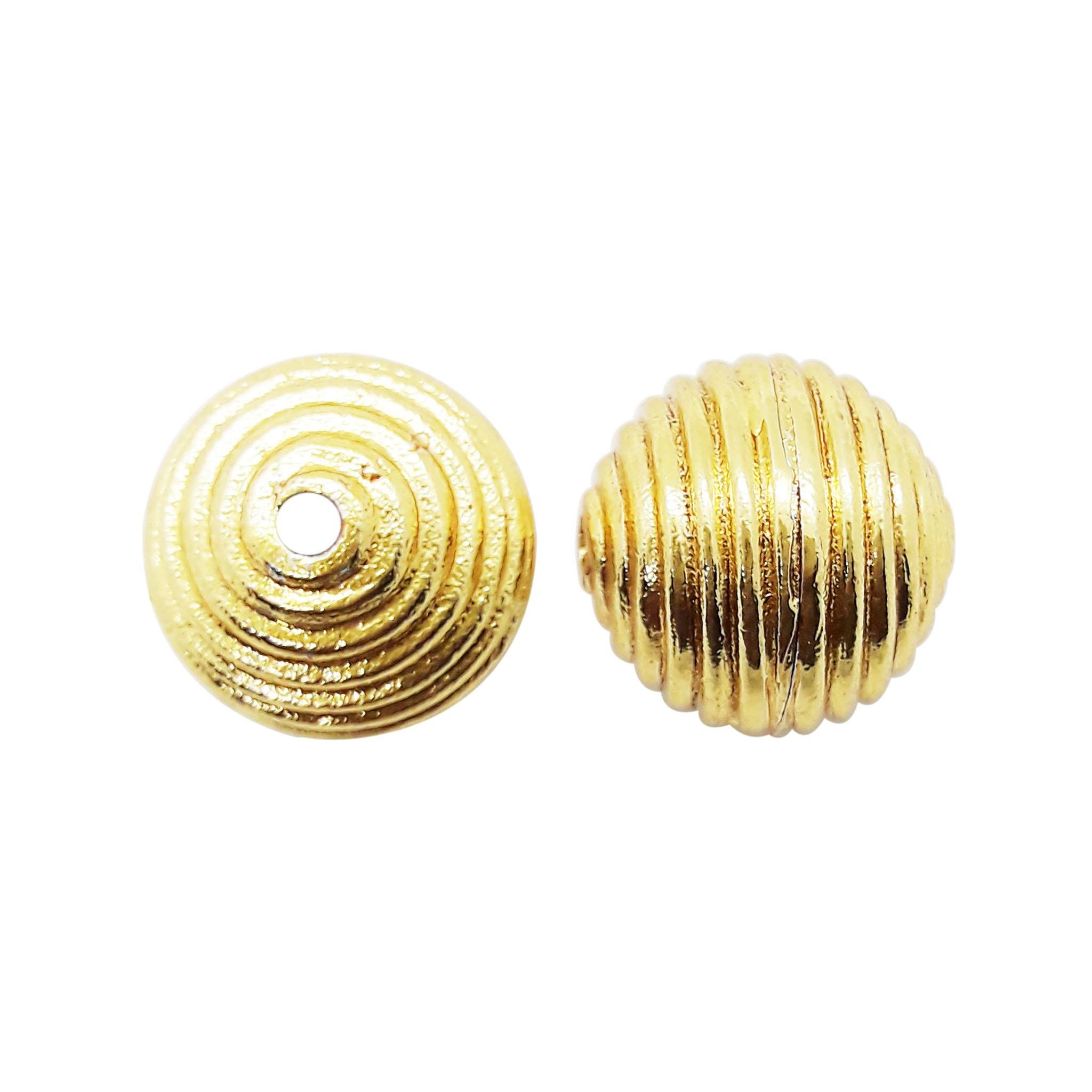 18K gold overlay ribbed round shape bead handcrafted in India for wholesale jewelry making