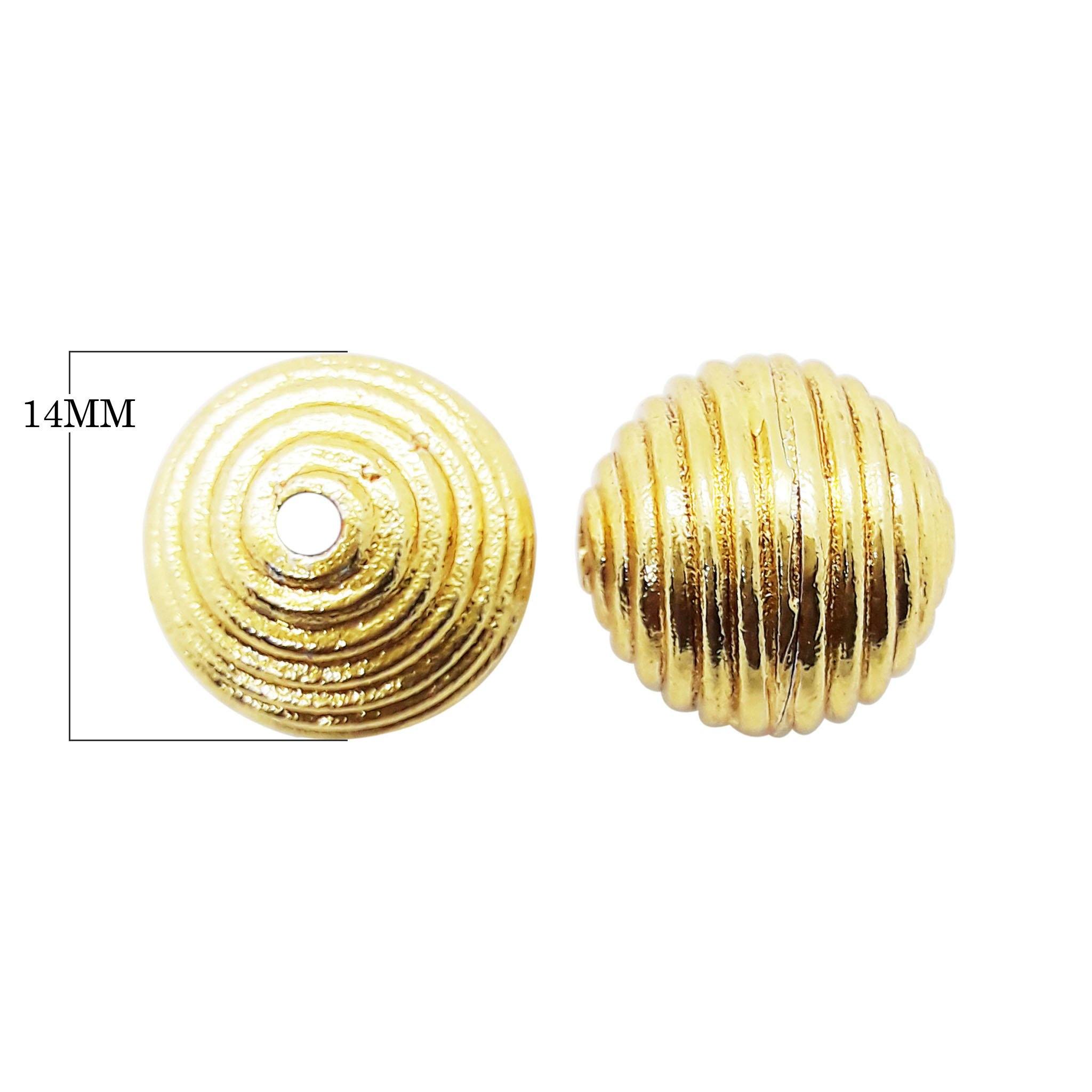 18K gold overlay ribbed round shape bead handcrafted in India for wholesale jewelry making
