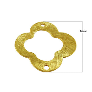 “Handcrafted flower shape connector with brushed 18K Gold Overlay Over Copper from India.”