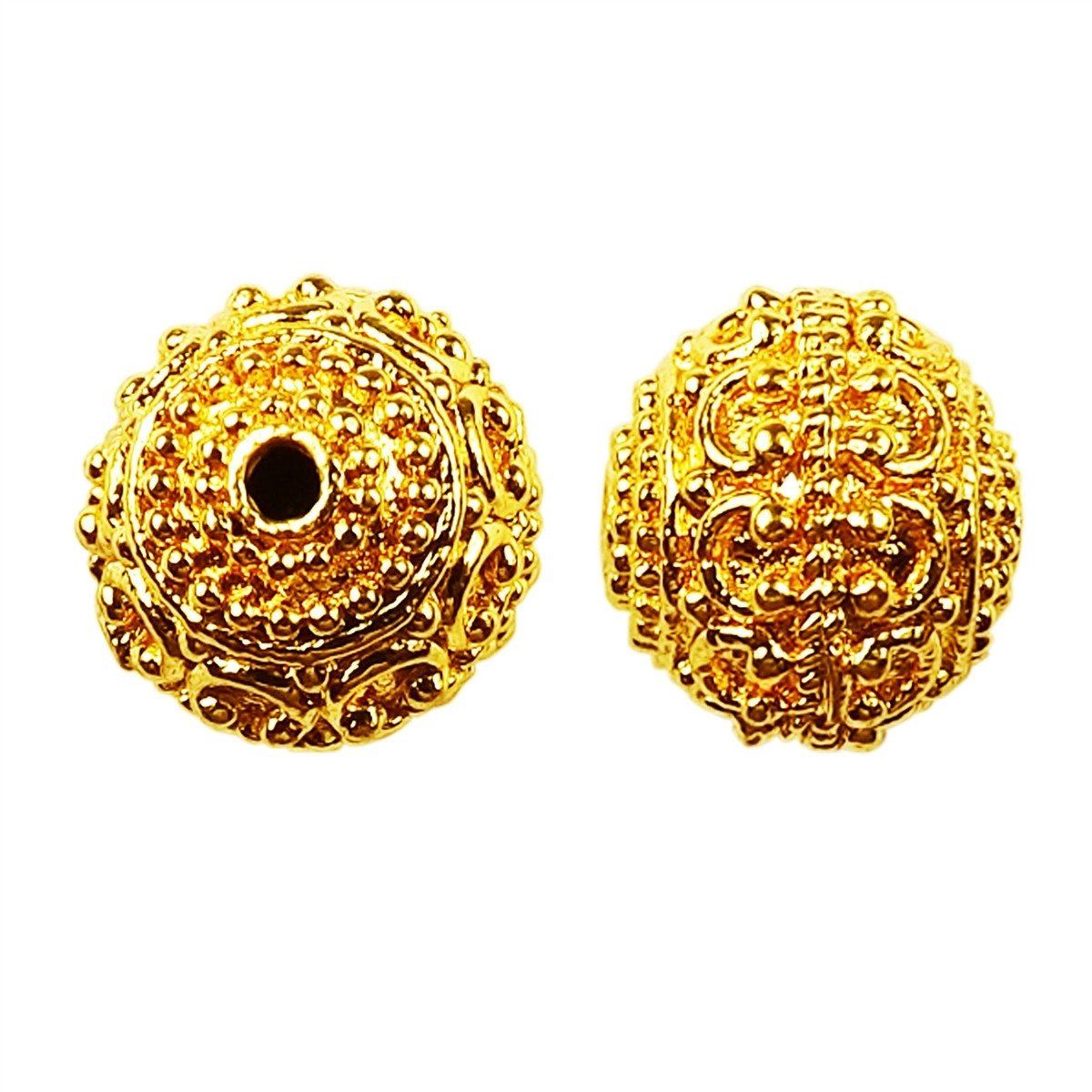 Handcrafted round filigree bead with 18K Gold Overlay Over Copper from India