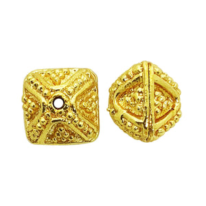Handcrafted square filigree bead with 18K Gold Overlay Over Copper from India