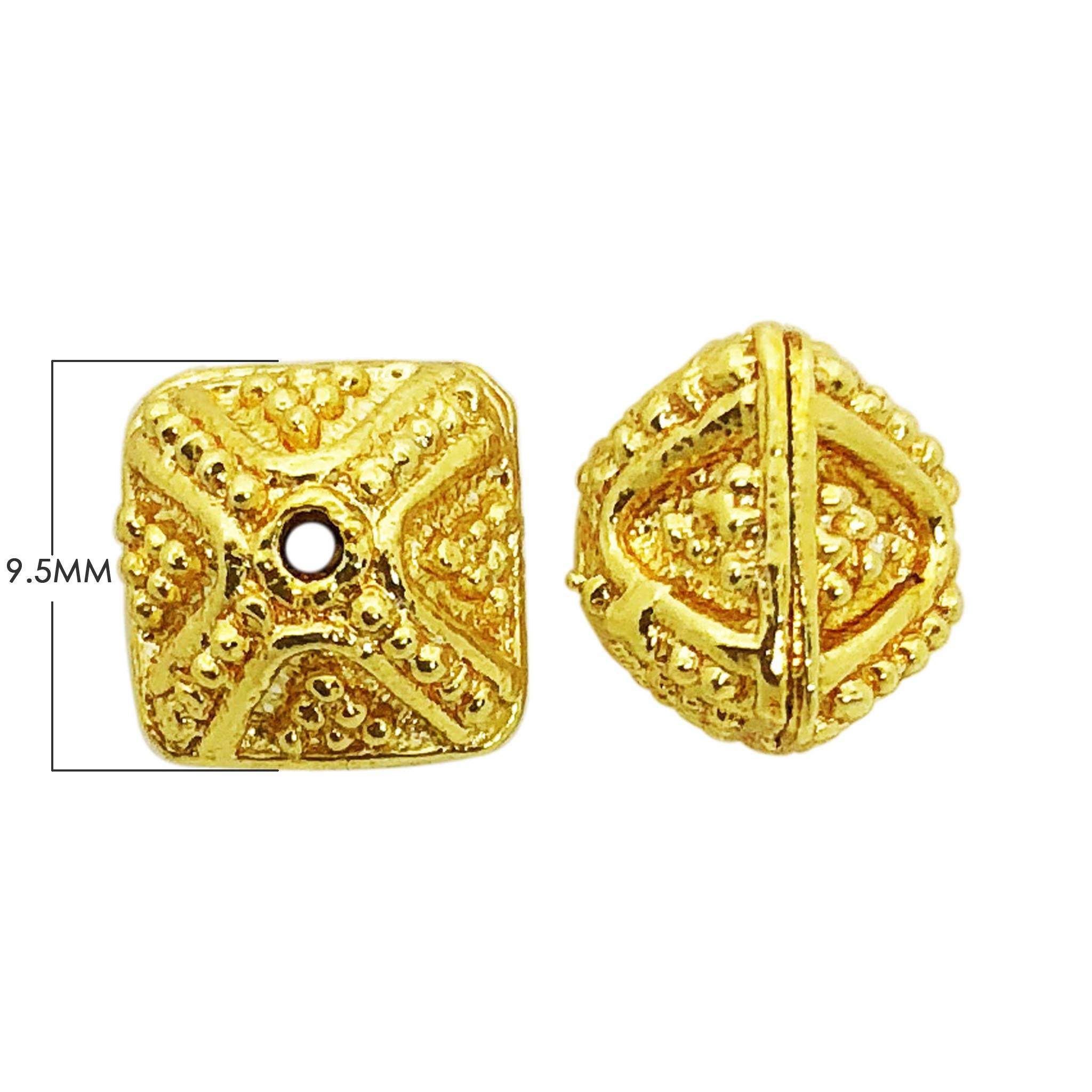 Handcrafted square filigree bead with 18K Gold Overlay Over Copper from India