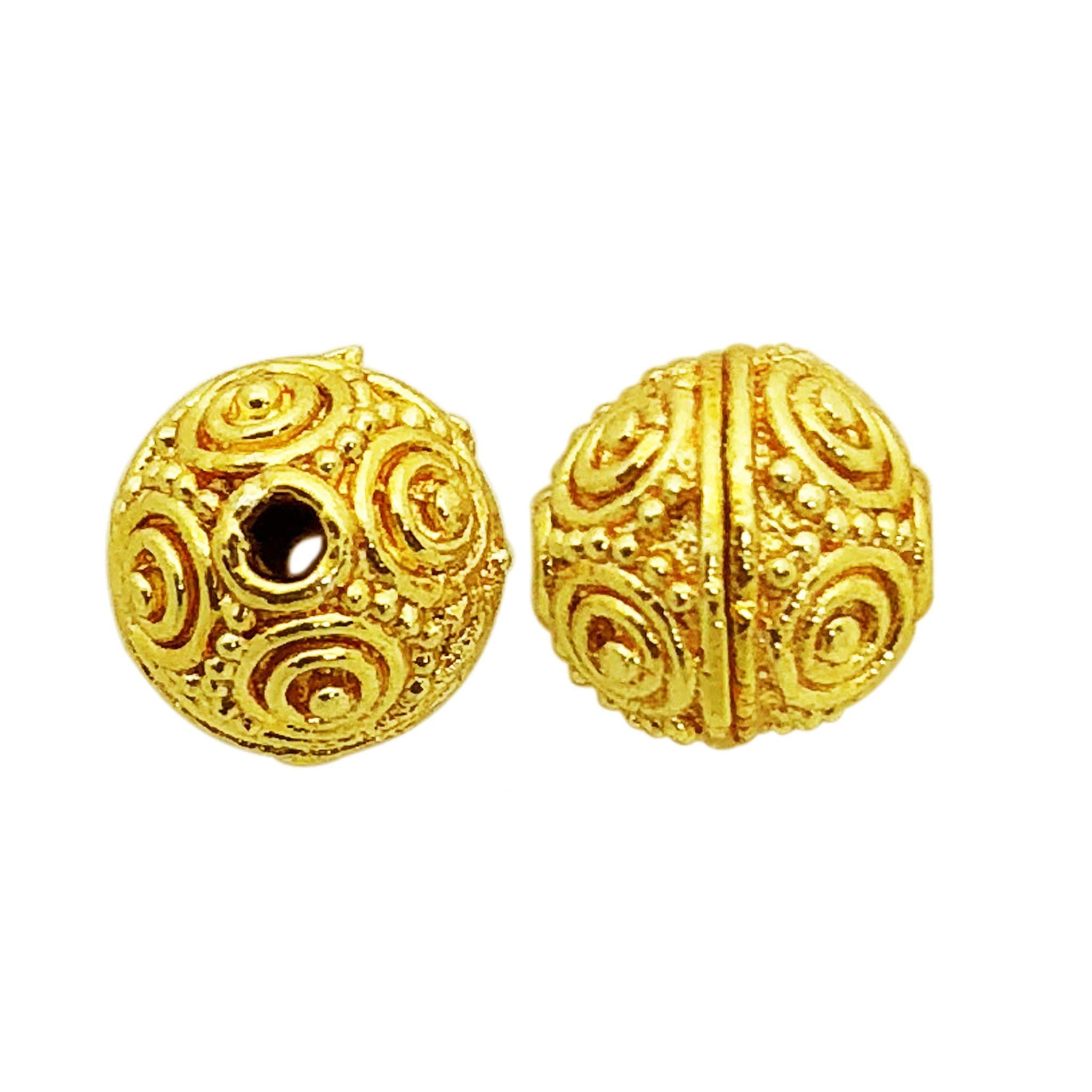 Handcrafted round spiral bead with 18K Gold Overlay Over Copper from India