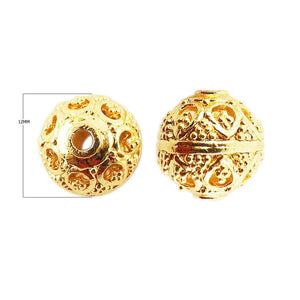 Handcrafted round heart filigree bead with 18K Gold Overlay Over Copper from India
