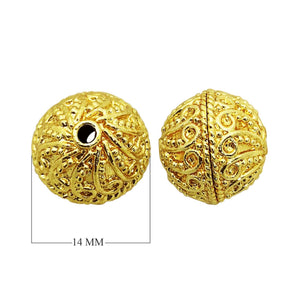 Handcrafted round swirl filigree bead with 18K Gold Overlay Over Copper from India