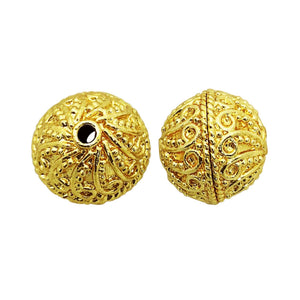 Handcrafted round swirl filigree bead with 18K Gold Overlay Over Copper from India