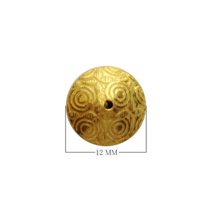 Handcrafted round bead with engraved spiral texture made from 18K Gold Overlay Over Copper in India for wholesale jewelry making.