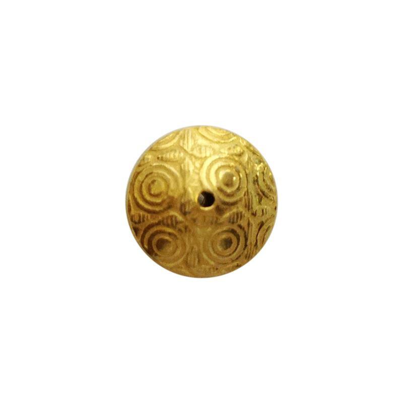Handcrafted round bead with engraved spiral texture made from 18K Gold Overlay Over Copper in India for wholesale jewelry making.