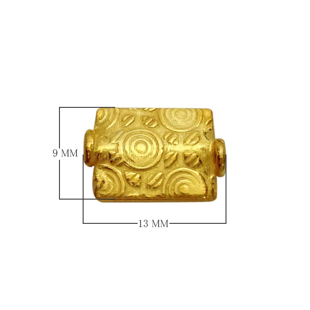 Handcrafted rectangular barrel bead with engraved circular texture made from 18K Gold Overlay Over Copper in India for wholesale jewelry making.