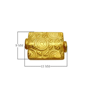 Handcrafted rectangular barrel bead with engraved circular texture made from 18K Gold Overlay Over Copper in India for wholesale jewelry making.